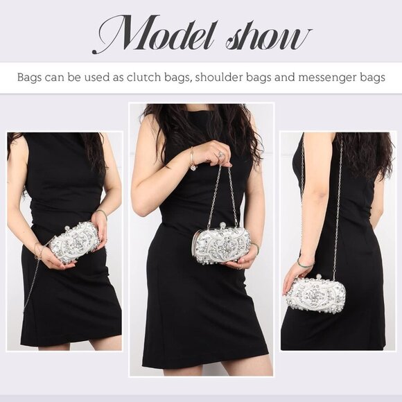 Women Beaded Clutch Evening Bag Fashion Rhinestone Diamond Wedding Handbag Brida - Picture 7 of 8